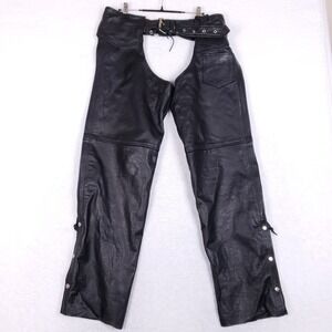 Interstate Leather Motorcycle Chaps XL Black Biker Riding Gear Unisex Heavyweigh